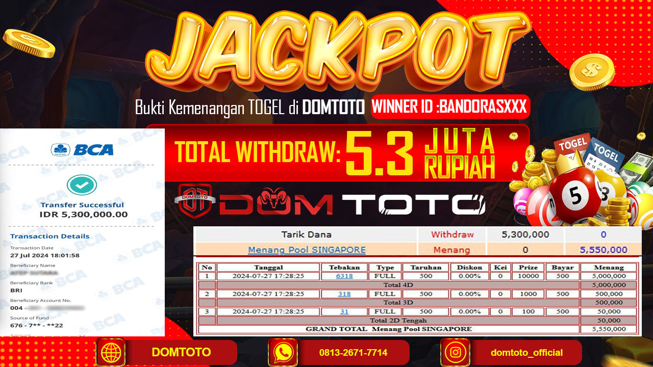 JACKPOT TOGEL SINGAPORE 27 JULI 2024